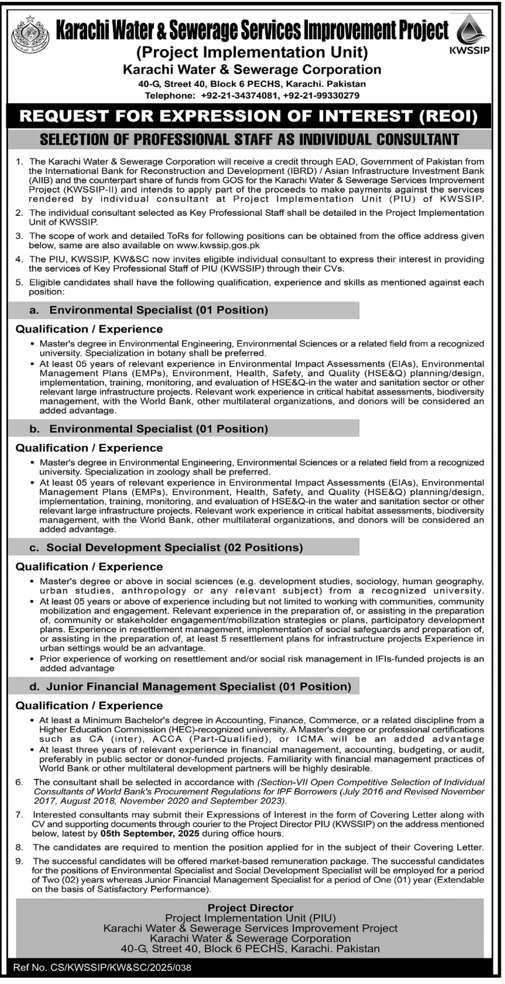 Karachi Water & Sewerage Services Improvement Project Tender Notice